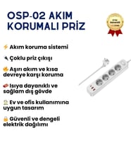 OSP02 Akım Korumalı Çoklu Priz – Anahtarlı, Güvenli Elektrik Dağıtım Ünitesi