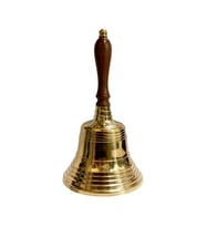 Okul Çanı Pirinç Özel El Zili 21x10 Cm Ahşap Saplı Klasik El Çanı