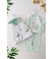 Miniğimin Cicileri Papatya 3d Detaylı Şişme Yelekli 3 lü Kız Bebe Takım - Su Yeşili