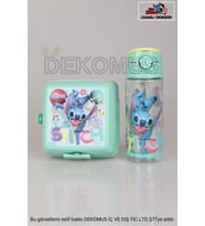 LİSANSLI STITCH 500 ML MATARA VE 2 KATLI BESLENME KABI YEMEK SETİ (Lacivert)