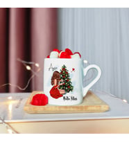 Mutlu Yıllar & Merry Christmas Yılbaşı Tasarımlı Ahşap Tabaklı Kişiye Özel Türk Kahvesi Fincanı