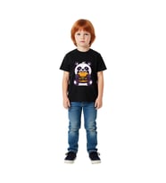 Çocuk Karikatür Panda Burger Baskılı Kısa Kollu Tişört %100 Pamuk Rahat Kesim Günlük Modern Şık