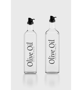 Renga Oslo Siyah Kapaklı Olive Oil Yazılı 750 ml ve 1000 ml 2'li Cam Yağlık Seti 152003