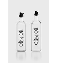 Renga Oslo Siyah Kapaklı Olive Oil Yazılı 750 ml ve 1000 ml 2'li Cam Yağlık Seti 152003