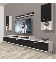 Decoraktiv Ekoflex 270DA Slm Krom Ayaklı Tv Ünitesi Tv Sehpası - Beyaz Siyah (Siyah - Beyaz)