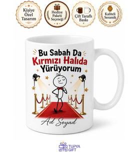 Kırmızı Halı Çizimli Starlara Layık Özgüvenli Esprili Kupa Bardak Hediye