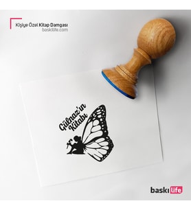 Kelebek Kız Kişiye Özel Kitap Damgası Kitap Mührü Kaşe Kitap Mühür Özel Damga 405
