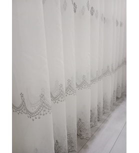 BEYAZ GRİ DESENLİ ÇİZGİLİ SADE TÜL PERDE 1/3 SIK PİLELİ