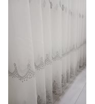 BEYAZ GRİ DESENLİ ÇİZGİLİ SADE TÜL PERDE 1/3 SIK PİLELİ