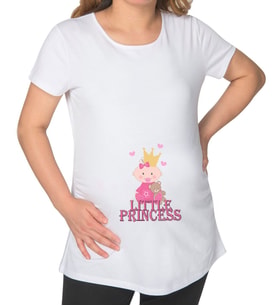 BK Gift Little Princess Tasarımlı Beyaz Hamile Tişört-2, Hamile Giyim, Eşe Hediye