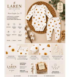 Laren Baby %100 Pamuk Arı ve Ayçiçeği Desenli 2’li Bebek Zıbın Takımı
