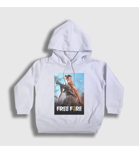 Presmono Unisex Çocuk Beyaz Cover Free Fire Kapüşonlu Sweatshirt 232602tt