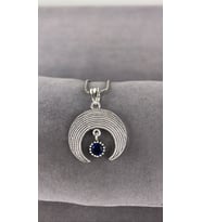 Telkari Safir Taşlı Parmak İzi Hilal Gümüş Kadın Kolye
