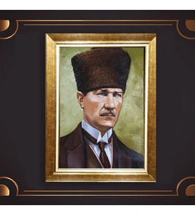 Altın Varaklı Çerçeveli Paspartulu Atatürk Tablo TR0651 (Gold)