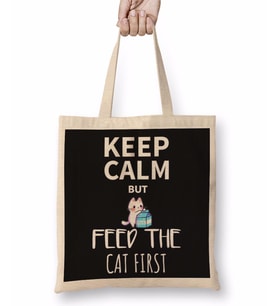 Keep Calm Feed Cat Bez Çanta Uzun Saplı