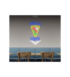 PIZZA HERE Yazılı ve Şekilli Neon Tabela