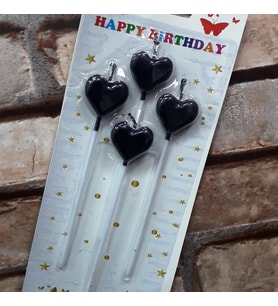 4 ADET SİYAH KALPLİ PASTA MUMU KALPLİ DOĞUM GÜNÜ PASTA MUMU SİYAH PASTA MUMU KALPLİ MUM BLACK CANDLE