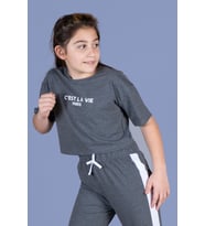 Toontoy Kız Çocuk Crop Model Tişört (Antrasit Melanj)