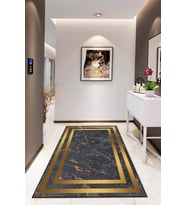 Füme Gold Çerçeveli Kaymaz Tabanlı Dekoratif Halı AR098 - 100 x 160 cm