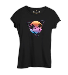 Summer Night Lights Siyah Kadın Tshirt