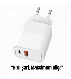 20W Hızlı Şarj Adaptörü - USB-A ve Type-C Çıkışlı, Kompakt ve Güvenli