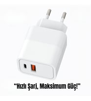20W Hızlı Şarj Adaptörü - USB-A ve Type-C Çıkışlı, Kompakt ve Güvenli
