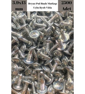 Rysb 3.9x13 mm 2500 Adet Beyaz Pul Başlı Matkap Uçlu Vida Otomatik Vida