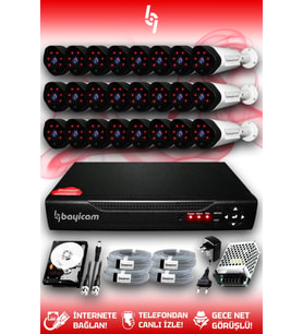 BAYICAM 24 Kameralı Uzay 24 Dış Kamera Set 320 GB HDD Full HD Gece Görüşlü Güvenlik Kamerası Sistemi