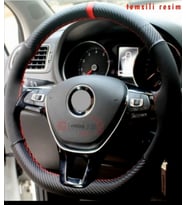 Volkswagen Golf 5 Dikmeli Direksiyon Kılıfı Alkantra Karbon Kırmızı