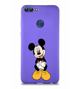 Huawei P Smart Soft Premier Kapak Mickey Mouse-A Tasarımlı Silikon Kılıf - Mor (Şeffaf)