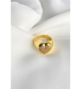 Zirkon Kalp Detaylı Gold Yüzük