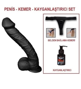LilituShop 33 cm Belden Bağlamalı Realistik Dev   Penis Set
