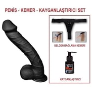 LilituShop 33 cm Belden Bağlamalı Realistik Dev   Penis Set
