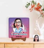 BK Gift Kişiye Özel O Çok Güzel Karikatürlü Ahşap Standlı Puzzle Çerçeve-1