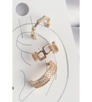 Pirinç Gold Renk Kare Model Zirkon Taşlı 3'Lü Model Kadın Kıkırdak Küpe (Altın)