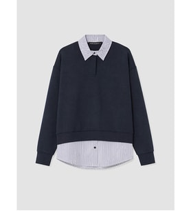 LCW Modest Lacivert Gömlek Yaka Kadın Sweatshirt Tunik