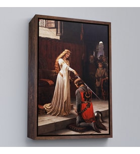 Çerçeveli The Accolade - Edmund Blair Leighton Şövalyenin Kraliçeye Sadakat Tablosu (Kahverengi)