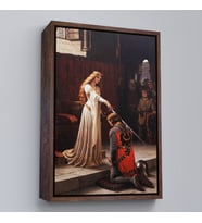 Çerçeveli The Accolade - Edmund Blair Leighton Şövalyenin Kraliçeye Sadakat Tablosu (Kahverengi)