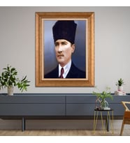 Altın Varaklı Çerçeveli Paspartulu Atatürk Tablo TR1535 (Gold)