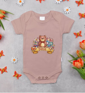 BK Kids Kişiye Özel İsimli Pembe %100 Pamuklu Kısa Kol Bebek Body Zıbın-7, Yeni Doğan Bebek Hediyesi