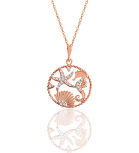 Söğütlü Silver Gümüş rose zirkon taşlı deniz şans kolye
