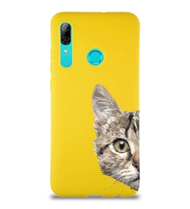 Huawei P Smart 2019 Soft Premier Kapak Catface Tasarımlı Silikon Kılıf - Sarı (Şeffaf)