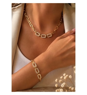 XUPING 14K GOLD RENK ZİRKON TAŞLI ATAÇ ZİNCİR KOLYE VE BİLEKLİK SETİ ACR9752