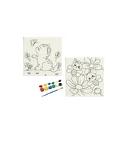 Okul-aile Etkinliği-2'li Tuval Boyama Seti. 20x20 Cm Uv Baskı 6 Akrilik Boya 1 Fırça-model-24