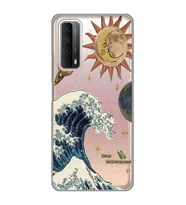 Huawei P Smart 2021 Uyumlu Güneş ve Dalga Desenli Şeffaf Telefon Kılıfı