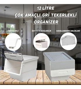 Technow Motek MT06 Freebox 12 Litre Beyaz Gri Tekerlekli Tekli Organizer