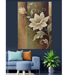 Tek Beyaz Çiçek Art Deco Fon Dekoratif Kanvas - Mdf Ahşap Tablo