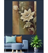 Tek Beyaz Çiçek Art Deco Fon Dekoratif Kanvas - Mdf Ahşap Tablo