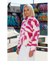 Kadın Dik Yaka Düşük Kol Fermuarlı Baskılı Örme Sweatshirt Fonksiyonel Dayanıklı Kaliteli Şık
