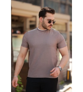 Erkek Omuzlar çizgi Detaylı Kısa Kollu T-shirt